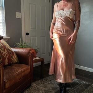 1950s Peach Lace Slip Dress